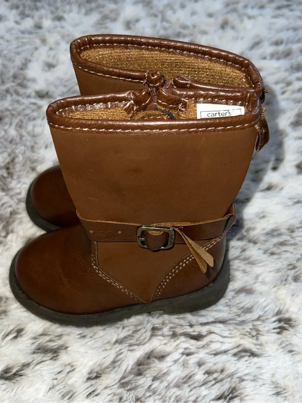 Carter's Girls Faux Leather Brown Riding Boots Size 5 Zip Up Shoes